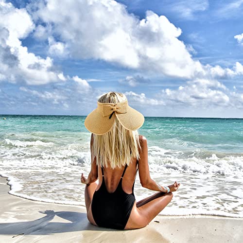 DOOVID Womens Summer Straw Hats Wide Brim Sun Hat UV Protection Visor Foldable Beach Hat for Women - color: Khaki