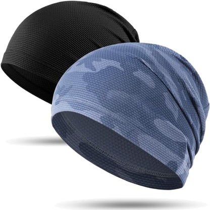 WTACTFUL Cooling Breathable Skull Cap Men Women, Sweat Wicking 1-2-4 Pack - color: Black + Camo Blue