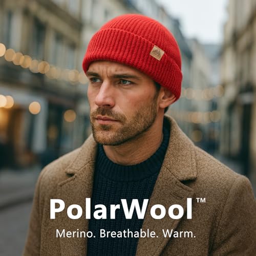 TOP-EX 100% Australian Merino Wool Fisherman Beanie, Short Cuffed Knit - color: Signal Red, size: X-Large-XX-Large