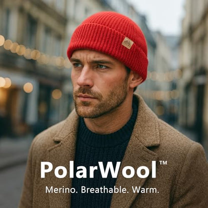 TOP-EX 100% Australian Merino Wool Fisherman Beanie, Short Cuffed Knit - color: Signal Red, size: X-Large-XX-Large
