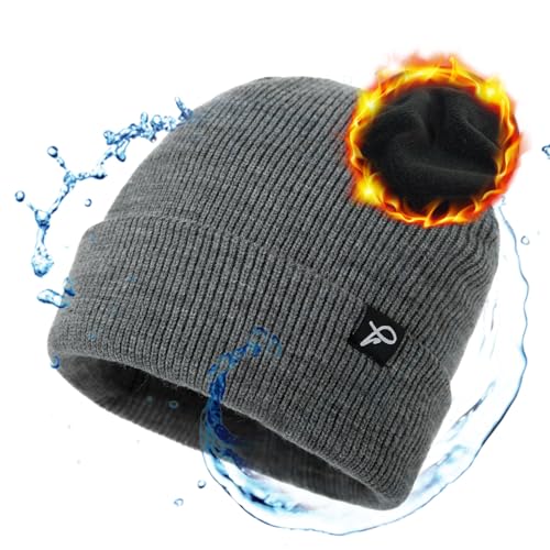 TOP-EX Waterproof Fleece Lined Beanie for Men Women, Three Sizes - color: Gray (Waterproof), size: Small-Medium