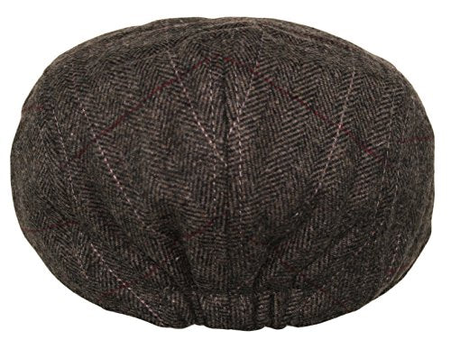 Wonderful Fashion Men's Herringbone Wool Tweed Newsboy IVY Cabbie Driving Hat - color: Plaid Brown