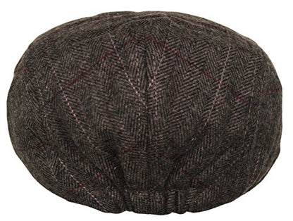 Wonderful Fashion Men's Herringbone Wool Tweed Newsboy IVY Cabbie Driving Hat - color: Plaid Brown