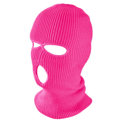 TOPTIE 3 Hole Full Face Balaclava, Double Knit Acrylic Winter Mask - color: Hot Pink