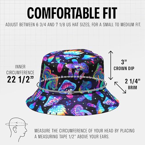 Rave Bucket Hat for Women & Men - Cute Bucket Hats - Festival Hat Adjustable 50+ SPF Protection Rave Accessories - color: Mushroom - Magic