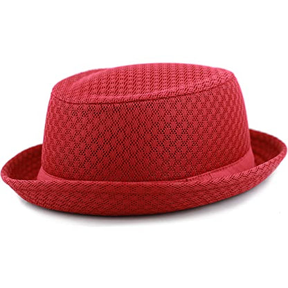 The Hat Depot Unisex Light Weight Classic Soft Cool Mesh Pork Pie hat - color: Red, size: Small-Medium