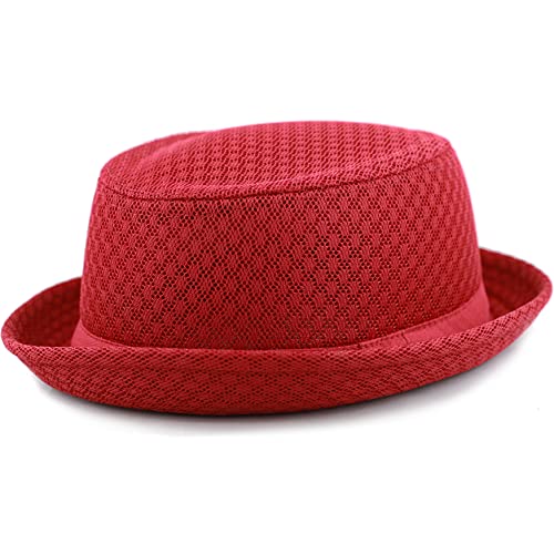 The Hat Depot Unisex Light Weight Classic Soft Cool Mesh Pork Pie hat - color: Red, size: Large-X-Large