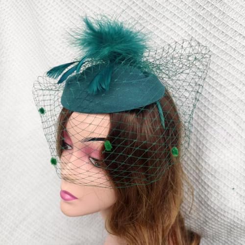 HIWIND Fascinators Hat Women Tea Party Pillbox Veil Cocktail Mesh Hat - color: Green