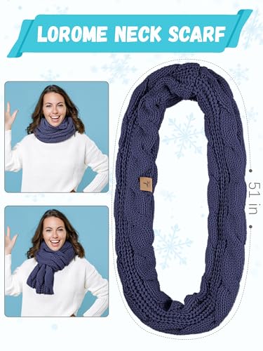 LOROME Winter Beanie Hat Scarf Gloves, Warm Fleece Knit Neck Scarf Set Gift - color: Denim Blue