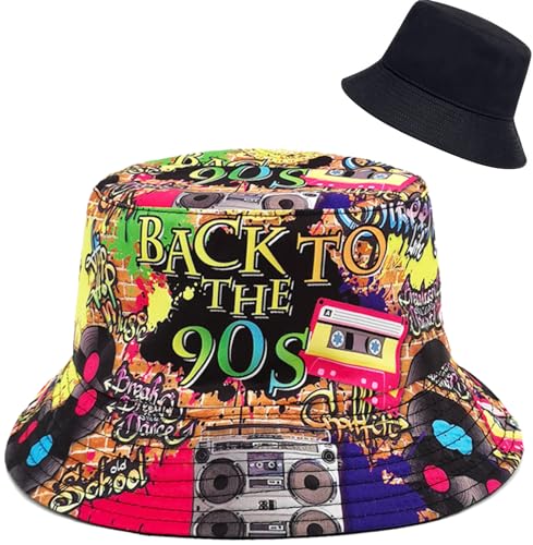 XYIYI Cute Bucket Hat Beach Fisherman Hats for Women, Reversible Double-Side-Wear - color: Retro 90s