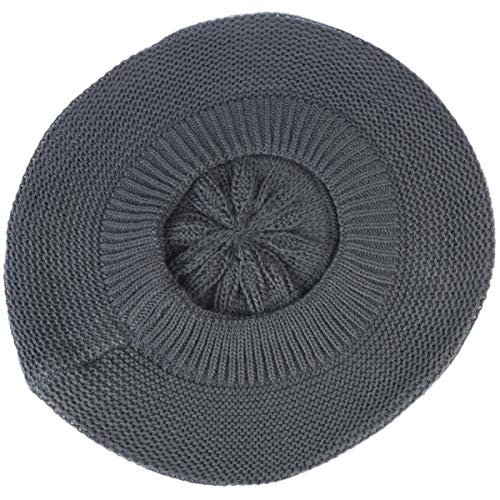 BYOS Chic French Style Lightweight Soft Slouchy Knit Beret Beanie Hat in Solid - color: Dk.gray