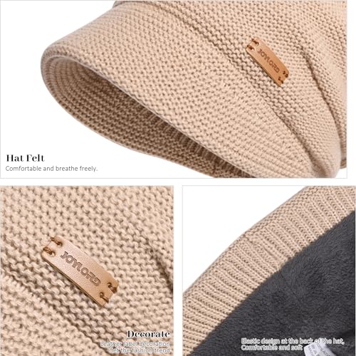 Womens Winter Beanie Hat,Fleece Lining Warm Knitted Slouchy Beanie Hats Cap with Visor - color: Khaki