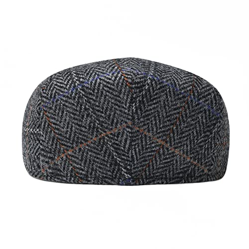 Men Wool Plaid Ivy Gatsby Newsboy Cap - color: Plaid Grey, size: 7 5/8