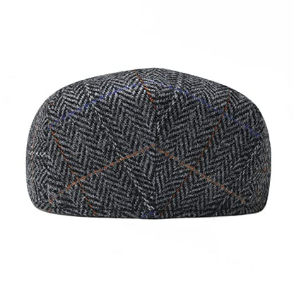 Men Wool Plaid Ivy Gatsby Newsboy Cap - color: Plaid Grey, size: 7 5/8
