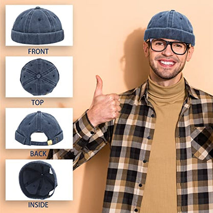 Janmercy 8 Pcs Brimless Hats for Men Adjustable Skullcap Docker Hat Buckle Beanie Cap Wash Cotton No Brim Hats for Men Women - color: Dark Color