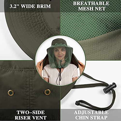 Palmyth Head Net Hat, Sun Hat Safari Hat - color: Army Green