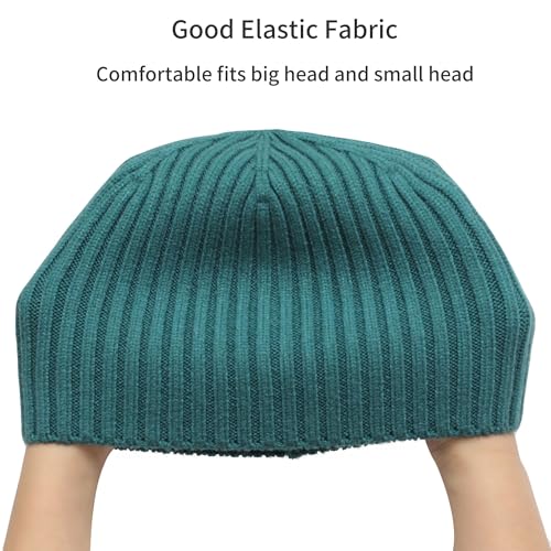 ZLYC Men Winter Knit Fisherman Beanie Hat Fashion Warm Daily Skull Cap - color: Solid Peacock Blue