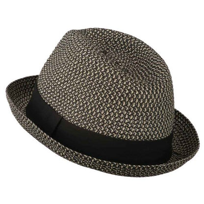 Men's Fedora with Paper Straw Braid - color: Black Grey, size: Large