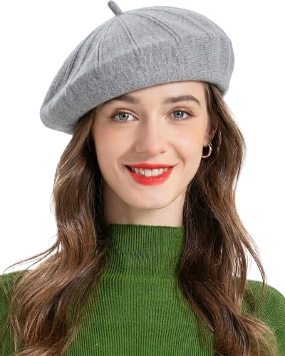 ZLYC Women French Beret Hat Reversible Solid Color Knit Warm Artist Cap - color: Grey