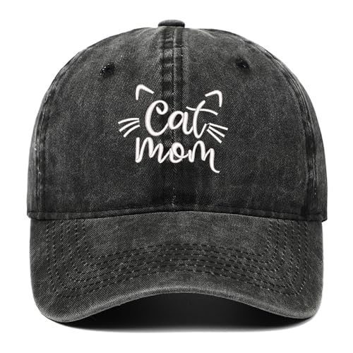 Baseball Cap for Men Women Adjustable Washed Cotton Vintage Embroidered Distressed Sun Hat - color: Cat Mom