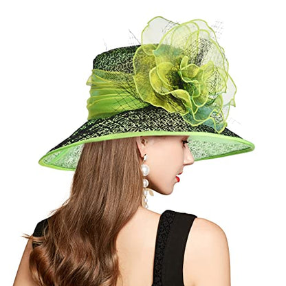 2026 Derby Hats for Women Ladies, Classy Organza Sun Hat, Church Tea Party Wedding Kentucky Fascinator Hat - color: B4215-green