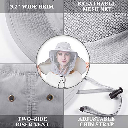 Palmyth Head Net Hat, Sun Hat Safari Hat - color: Grey