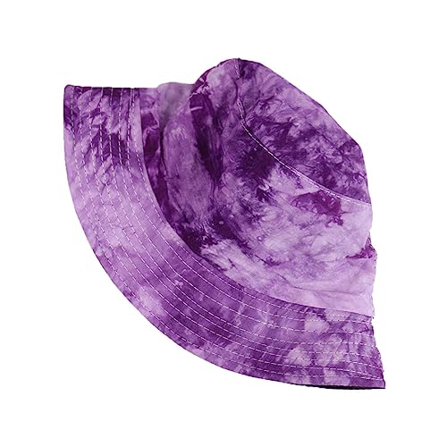 Tie Dye Bucket Hat Reversible Cotton Multicolored Fisherman Cap Packable Sun Hat - color: Purple
