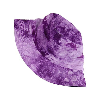 Tie Dye Bucket Hat Reversible Cotton Multicolored Fisherman Cap Packable Sun Hat - color: Purple