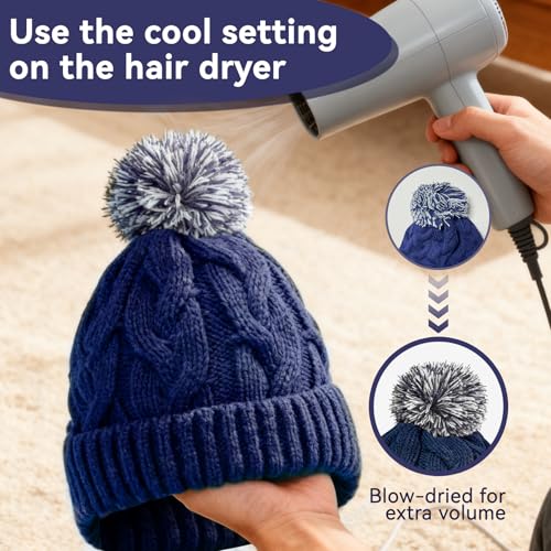 Slouchy Chunky Knit Beanie with Pom Pom - Cozy Winter Bobble Hat for Women and Men - color: Dark Blue