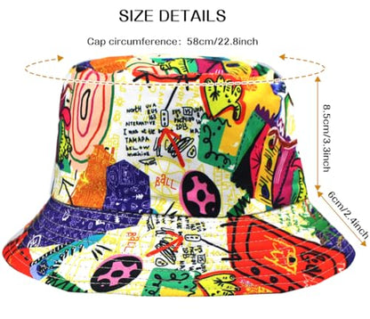 XYIYI Cute Bucket Hat Beach Fisherman Hats for Women, Reversible Double-Side-Wear - color: Colorful Graffiti
