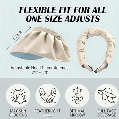 Sun Hats for Women UV Protection Wide Brim UPF 50+ Sun Visor Foldable Packable Empty Top Beach Hat Shell Hat Roll up Ponytail - color: Purple#c