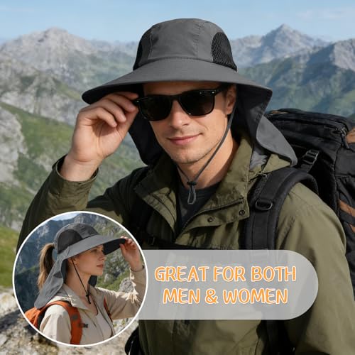Sun Hat for Men Women with Neck Flap,UPF 50+ UV Protection Fishing Hat - color: 1pack-dark Gray