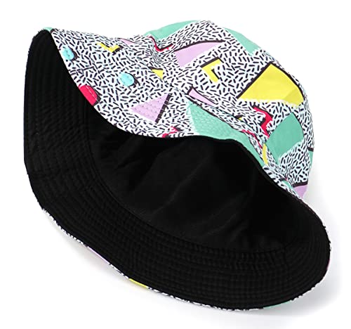 Unisex Bucket Hat Summer UPF 50+ Sun Protection Outdoor Beach Fishing Travel Hiking Hat - color: Retro 80s 90s Geometric