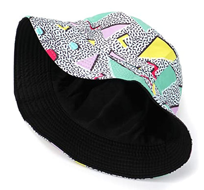 Unisex Bucket Hat Summer UPF 50+ Sun Protection Outdoor Beach Fishing Travel Hiking Hat - color: Retro 80s 90s Geometric