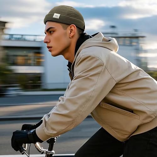 Croogo Cotton Brimless Hat for Men Rolled Cuff Docker Cap Casual Worker Hat - color: M-ct84-olive Green
