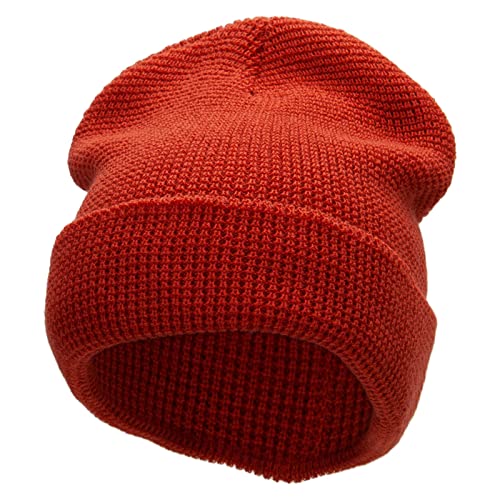 Waffle Knit Cuff Beanie - color: Rust