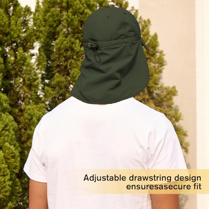 American Trends Mens Sun Hat with Neck Flap, UV Protection Outdoor Flap Hat, Packable Soft Fishing Hiking Gardening Hat - color: Green