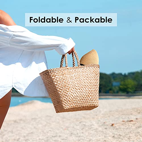 FURTALK Womens Sun Straw Hat Wide Brim Floppy Summer Beach Hats for Women - color: Pure Black, size: Large-X-Large
