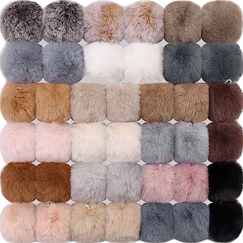 BQTQ 40 Pcs Faux Fur Pom Poms DIY Hat Pompom with Elastic Loop (Soft Color) - color: Soft Color