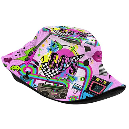Funny Retro 80s 90's Style Design Summer Unisex Reversible Print Bucket Hat - color: 80s_ 90s 13