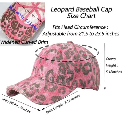 Baseball Hats for Women Men Adjustable Leopard Print Dad Trucker Hat Cotton Sun Protection Caps Sports Golf Medium - color: Pink-scratch Brim