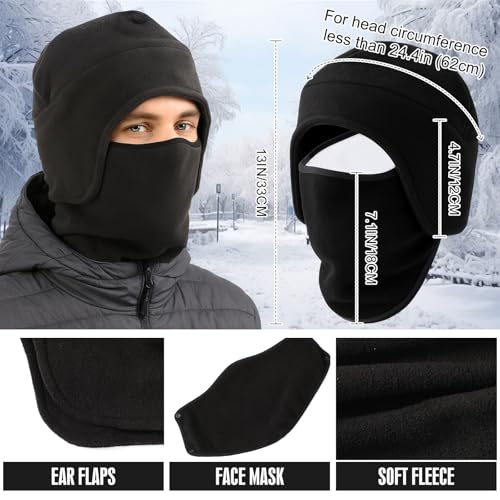 2 in 1 Winter Hat Winter Face Mask Hat with Ear Flaps Ski Mask Beanie for Cold Weather Gear Skiing Snowboarding - color: Black