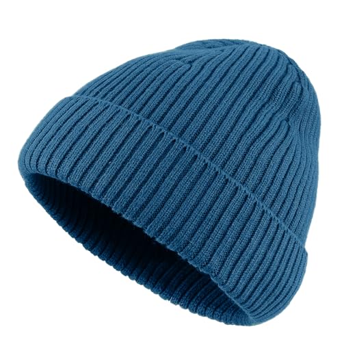 Clakllie Swag Beanie for Men Cuffed Thick Knitted Hat Warm Winter Hats Plain Stocking Skullcap Stretchy Fisherman Beanies Hat - color: Cdus-kh43-blue