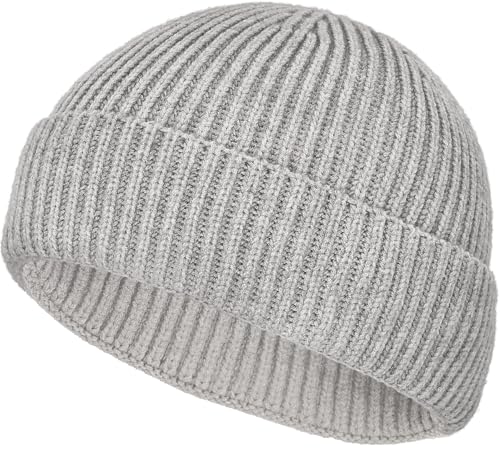 Wool Fisherman Beanies for Men Knit Fall Winter Beanie Hat Skull Cap - color: Flower Gray