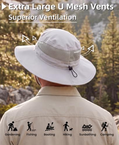 Connectyle Men's Breathable UPF 50+ Sun Hat Packable UV Protection Bucket Hat for Fishing Hiking Camping Safari Beach Golf - color: Light Grey