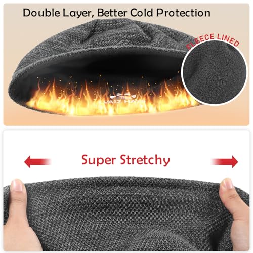 Lvaiz Winter Beanie for Men Women Warm Fleece Lined Reversible Skull Cap - color: Mixed Grey+dark Grey