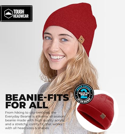 Tough Headwear Knit Beanie Hat - Stretch Fit Winter Hats for Men - Breathable Beanie for Women - Durable Acrylic Winter Cap - color: Maroon