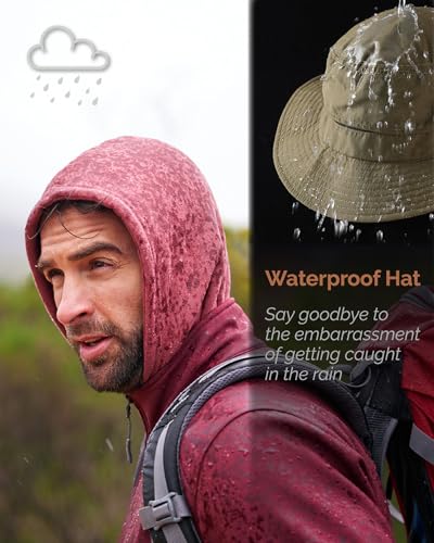 Hat Hut Mens Waterproof Bucket Rain Hat, UPF50+ Sun Hat, Wide Brim, Packable, All-Weather Outdoor Hiking Fishing Hats - color: Olive Green