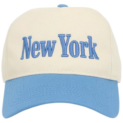 E BY ELIDAN New York Trucker Snapback Hat 3D Embroidered Baseball Cap - color: Cream Denim
