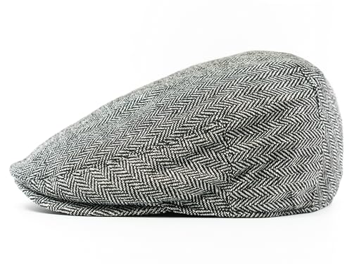 Men's Classic Patchwork Herringbone Checker Plaid Newsboy Ivy Hat Flat Cap - color: Light Grey, size: Large-X-Large
